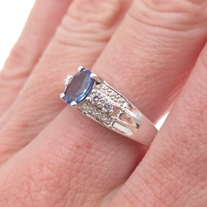 Chuck Clemency 925 Sterling Silver Real Tanzanite & White Topaz Ring Size 8.25