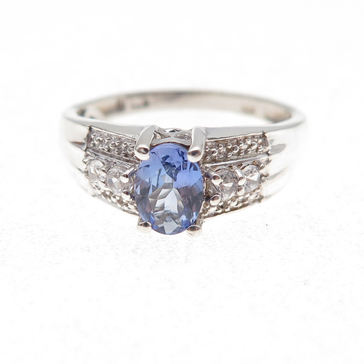 Chuck Clemency 925 Sterling Silver Real Tanzanite & White Topaz Ring Size 8.25