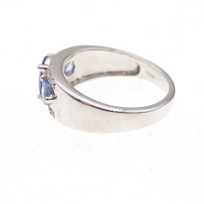925 Sterling Silver Real Diamond & Tanzanite Ring Size 8