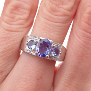 925 Sterling Silver Real Diamond & Tanzanite Ring Size 8