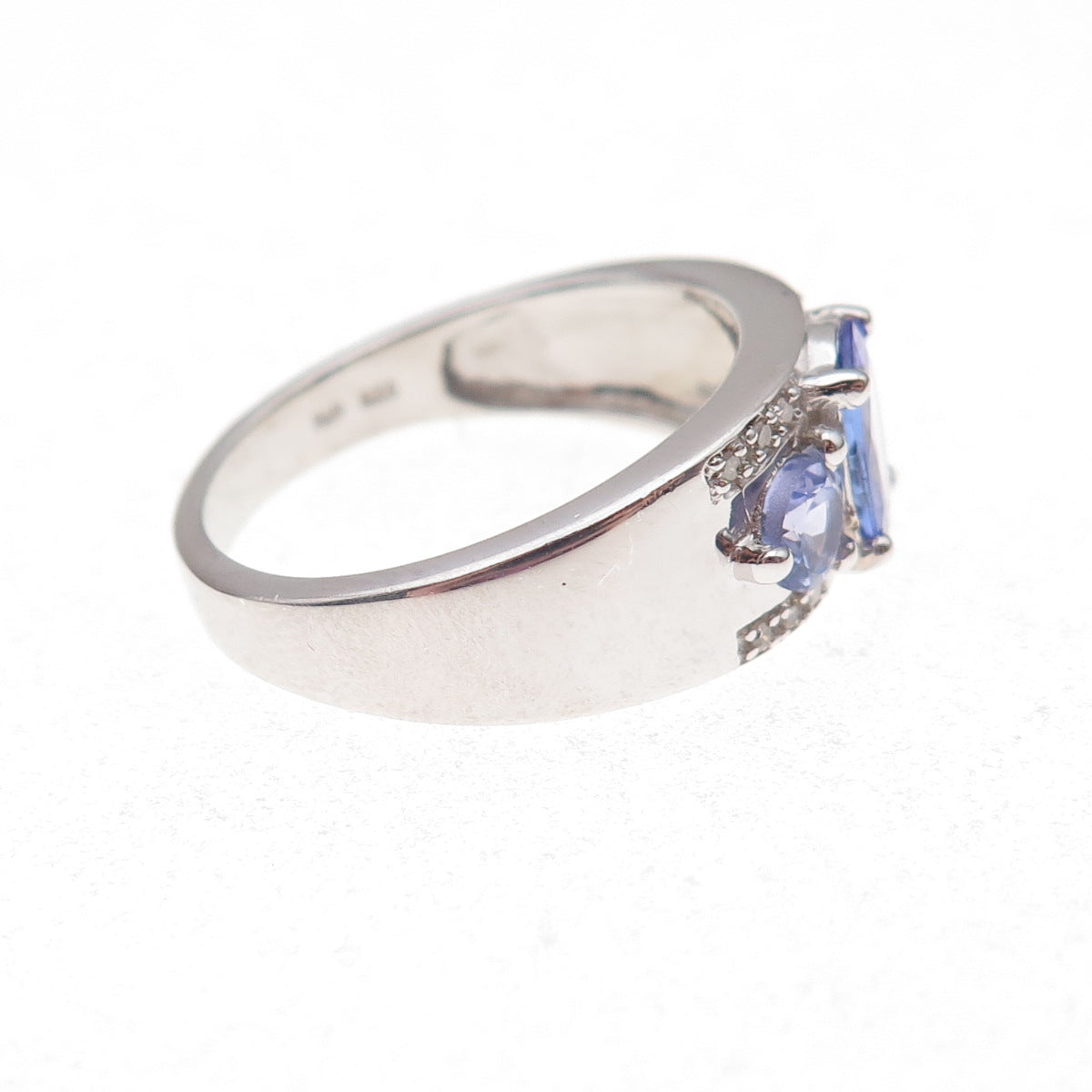 925 Sterling Silver Real Diamond & Tanzanite Ring Size 8
