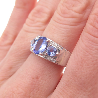 925 Sterling Silver Real Diamond & Tanzanite Ring Size 8