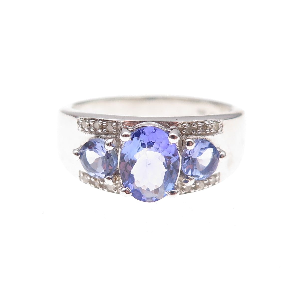 925 Sterling Silver Real Diamond & Tanzanite Ring Size 8