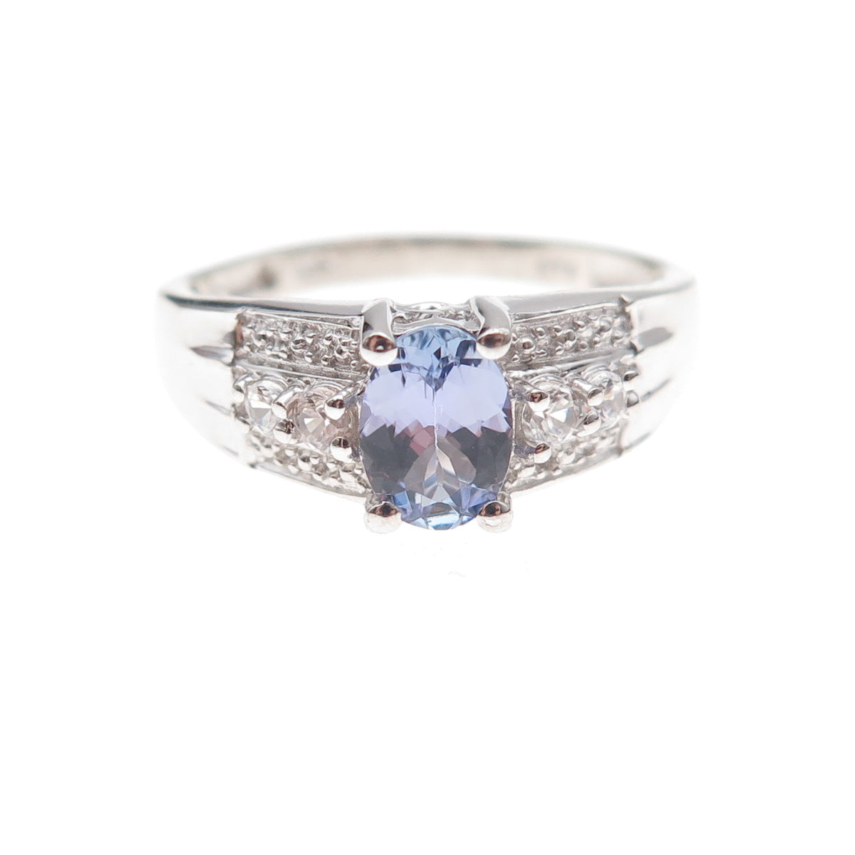 Chuck Clemency 925 Sterling Silver Real Tanzanite & White Topaz Ring Size 8.25