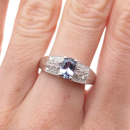 Chuck Clemency 925 Sterling Silver Real Tanzanite & White Topaz Ring Size 8.25