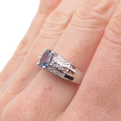 Chuck Clemency 925 Sterling Silver Real Tanzanite & White Topaz Ring Size 8.25