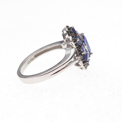 Chuck Clemency 925 Sterling Silver Real Tanzanite & Black Spinel Ring Size 8.25