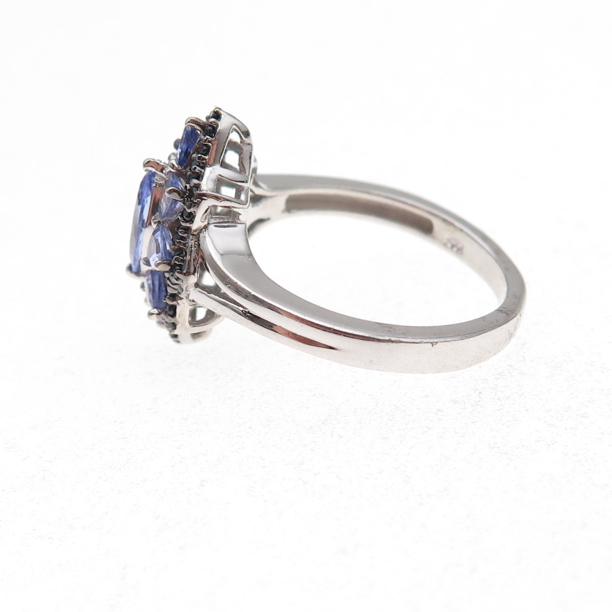 Chuck Clemency 925 Sterling Silver Real Tanzanite & Black Spinel Ring Size 8.25