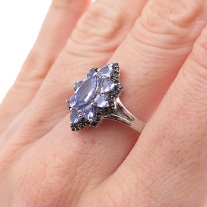 Chuck Clemency 925 Sterling Silver Real Tanzanite & Black Spinel Ring Size 8.25