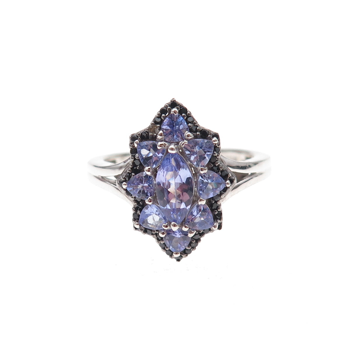 Chuck Clemency 925 Sterling Silver Real Tanzanite & Black Spinel Ring Size 8.25