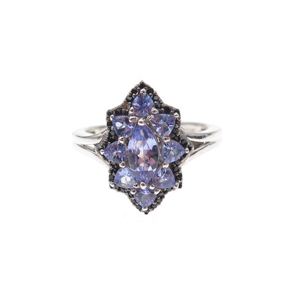 Chuck Clemency 925 Sterling Silver Real Tanzanite & Black Spinel Ring Size 8.25