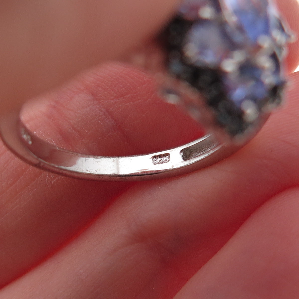 Chuck Clemency 925 Sterling Silver Real Tanzanite & Black Spinel Ring Size 8.25