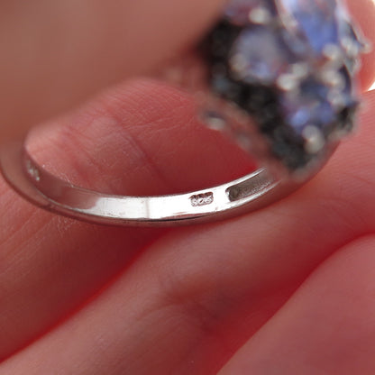 Chuck Clemency 925 Sterling Silver Real Tanzanite & Black Spinel Ring Size 8.25