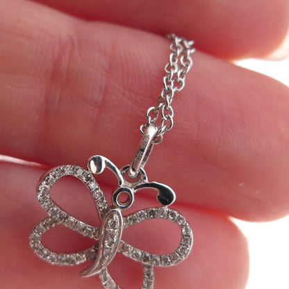 925 Sterling Silver Real Round-Cut Diamond Butterfly Cable Chain Necklace 18"