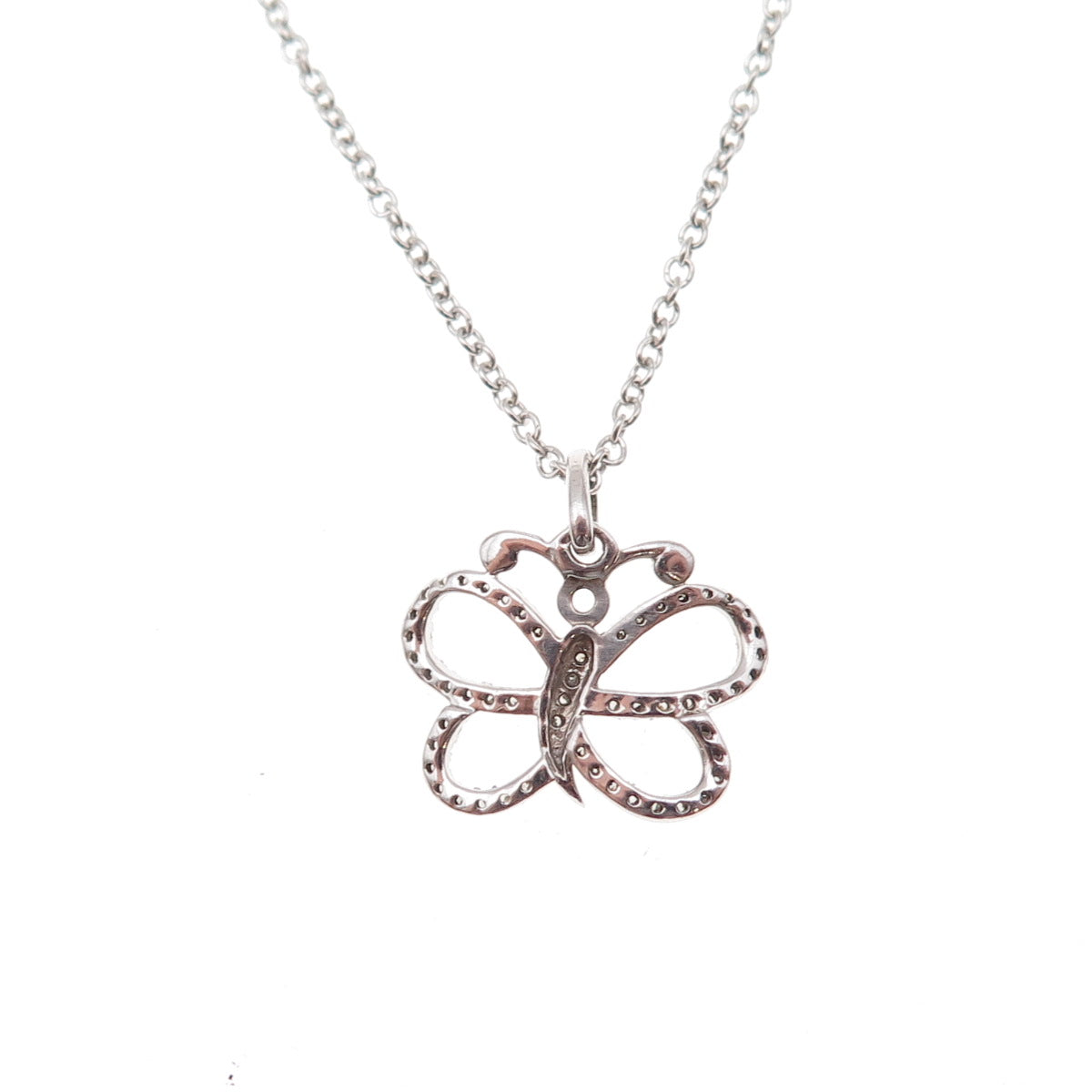 925 Sterling Silver Real Round-Cut Diamond Butterfly Cable Chain Necklace 18"