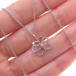 925 Sterling Silver Real Round-Cut Diamond Butterfly Cable Chain Necklace 18"