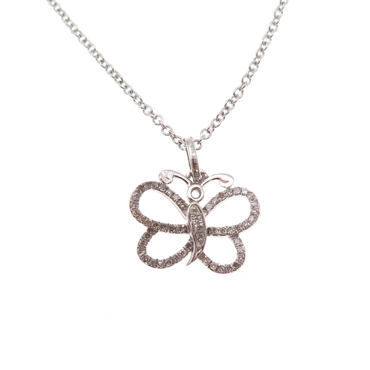 925 Sterling Silver Real Round-Cut Diamond Butterfly Cable Chain Necklace 18"