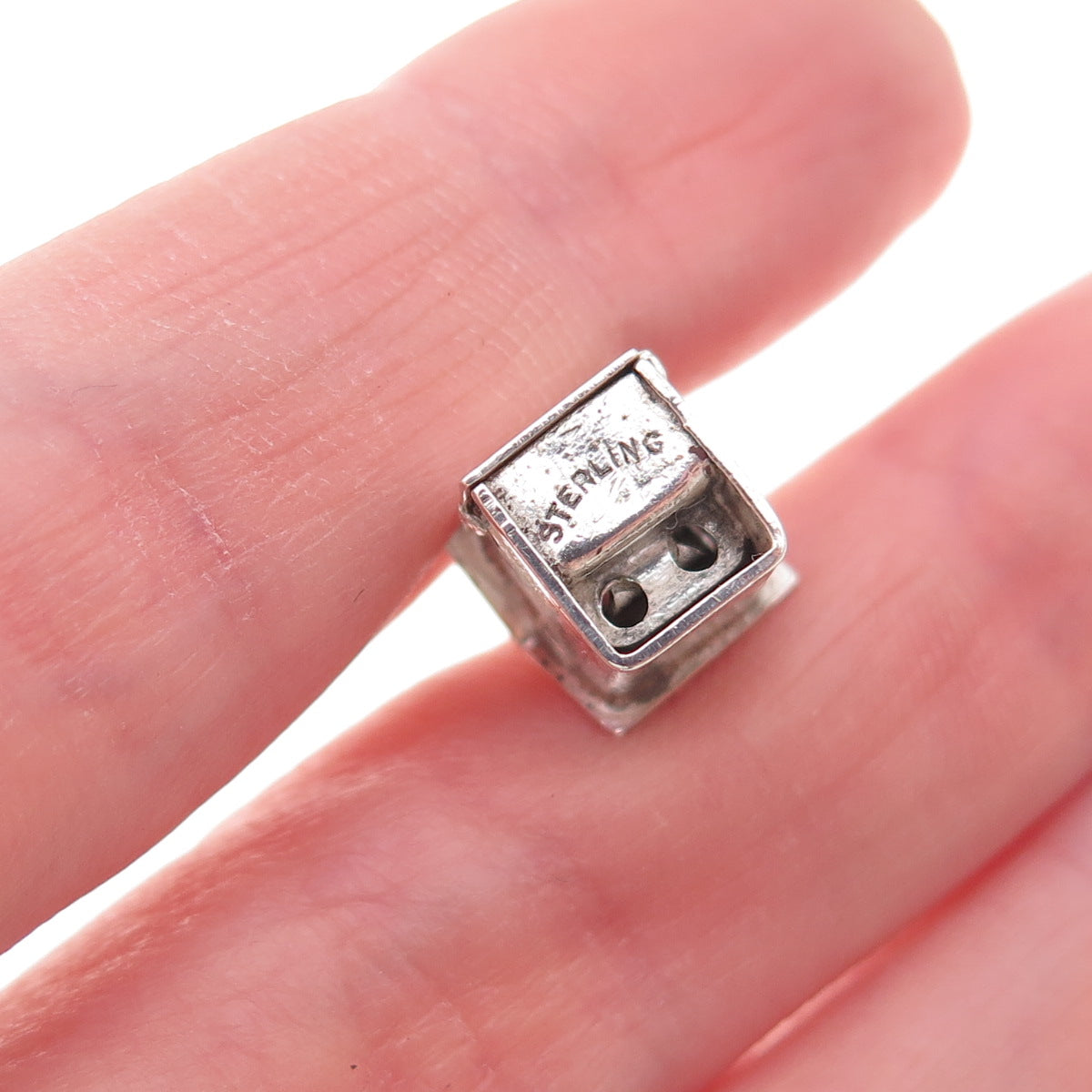 925 Sterling Silver Antique Art Deco Enamel Prison Cell 3D Open Charm Pendant