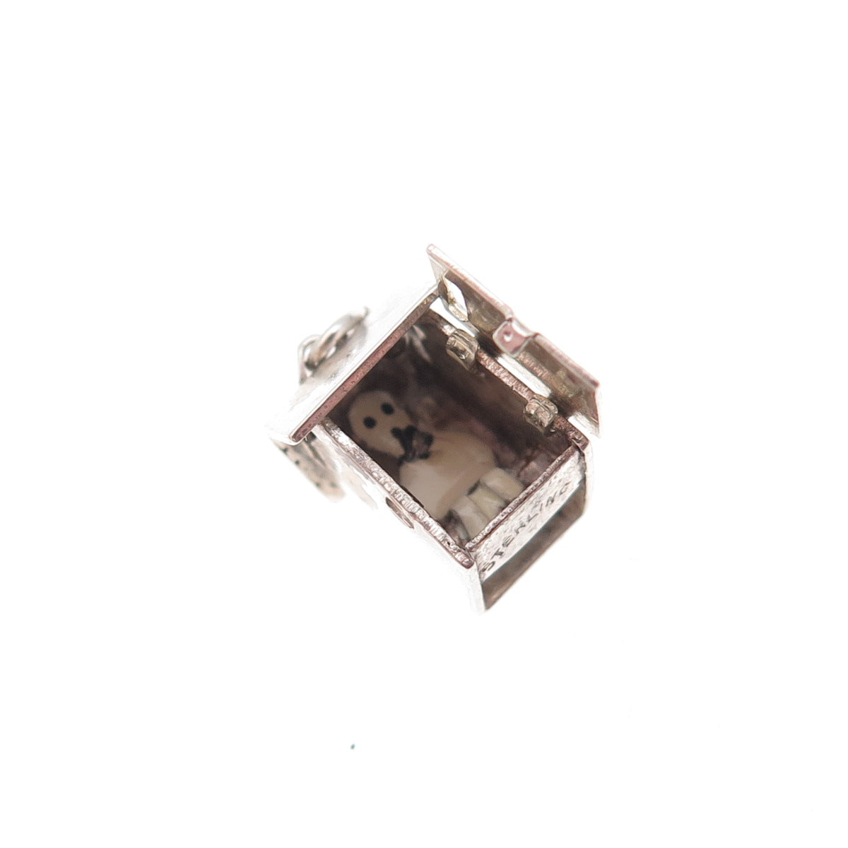 925 Sterling Silver Antique Art Deco Enamel Prison Cell 3D Open Charm Pendant