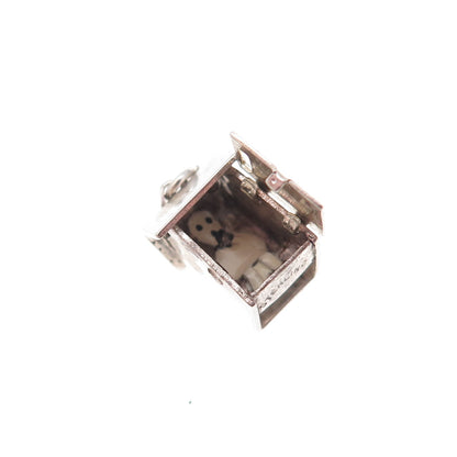 925 Sterling Silver Antique Art Deco Enamel Prison Cell 3D Open Charm Pendant