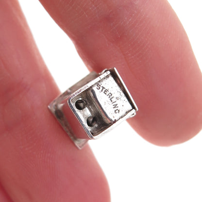 925 Sterling Silver Antique Art Deco Enamel Prison Cell 3D Open Charm Pendant
