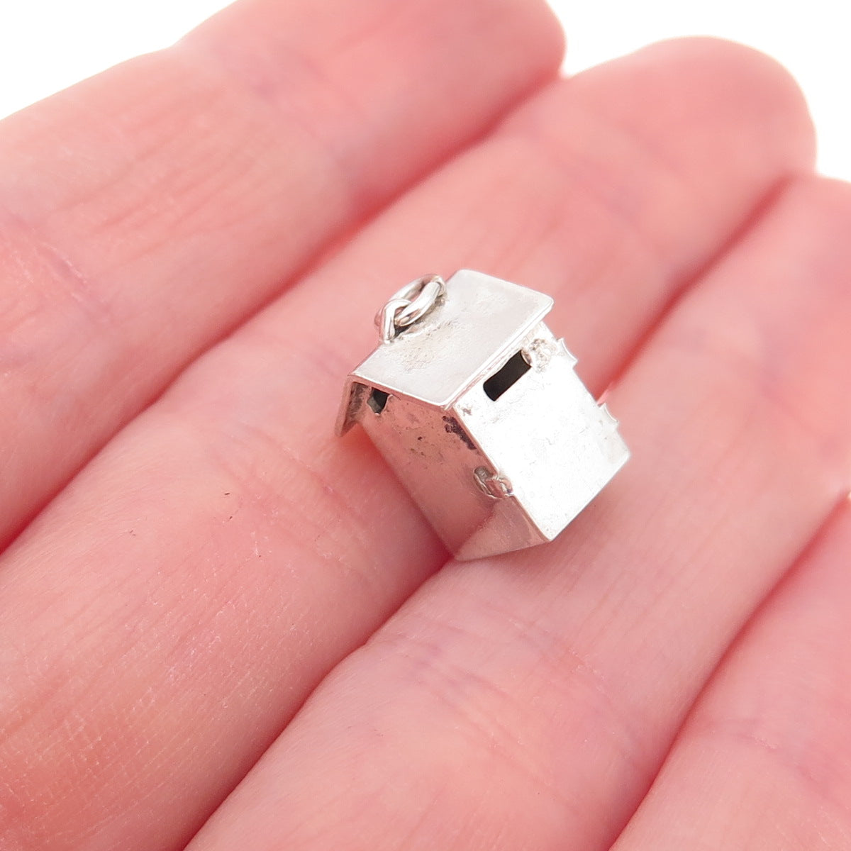 925 Sterling Silver Antique Art Deco Enamel Prison Cell 3D Open Charm Pendant