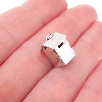 925 Sterling Silver Antique Art Deco Enamel Prison Cell 3D Open Charm Pendant