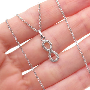 925 Sterling Silver Real Diamond Lucky Number 8 Infinity Chain Necklace 18"
