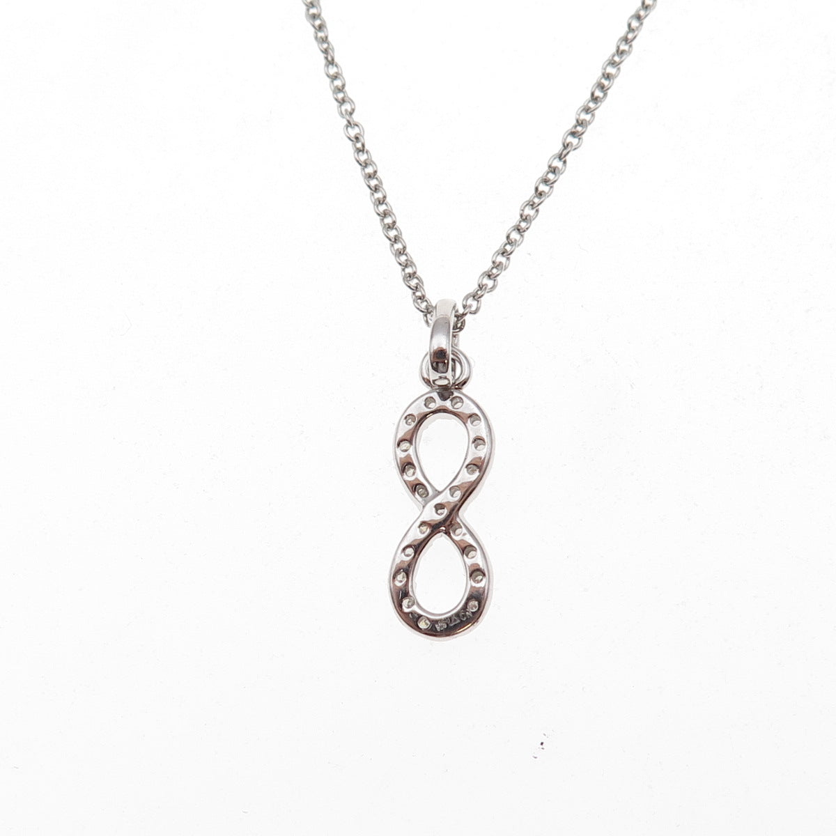 925 Sterling Silver Real Diamond Lucky Number 8 Infinity Chain Necklace 18"