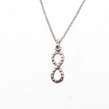 925 Sterling Silver Real Diamond Lucky Number 8 Infinity Chain Necklace 18"