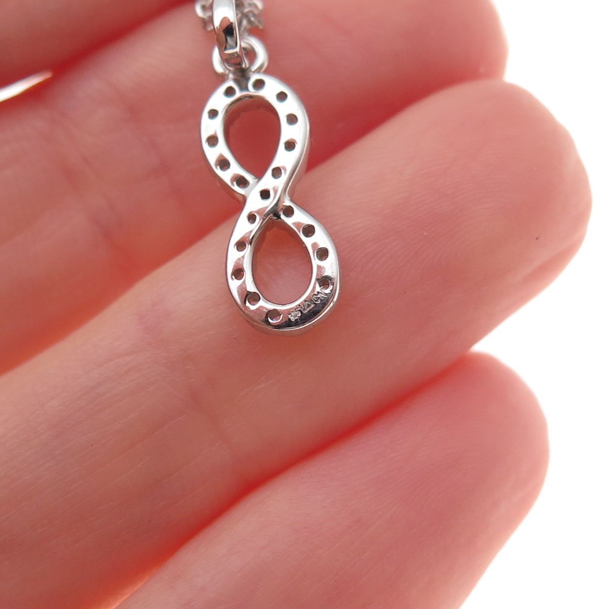 925 Sterling Silver Real Diamond Lucky Number 8 Infinity Chain Necklace 18"