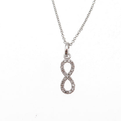 925 Sterling Silver Real Diamond Lucky Number 8 Infinity Chain Necklace 18"