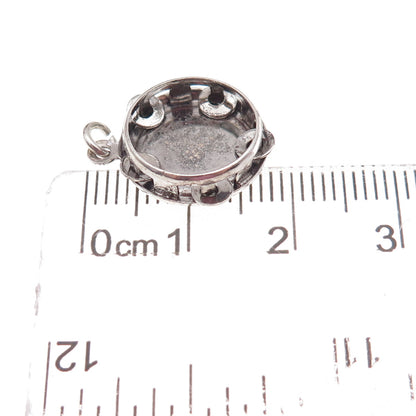 925 Sterling Silver Antique Art Deco Tambourine Oxidized 3D Charm Pendant