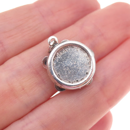 925 Sterling Silver Antique Art Deco Tambourine Oxidized 3D Charm Pendant