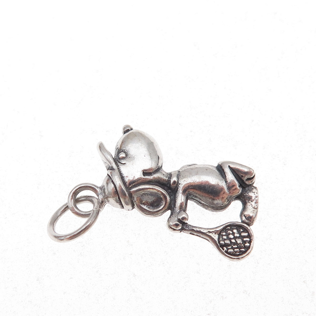 925 Sterling Silver Vintage Snoopy Tennis Oxidized Charm Pendant