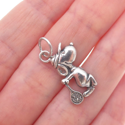 925 Sterling Silver Vintage Snoopy Tennis Oxidized Charm Pendant