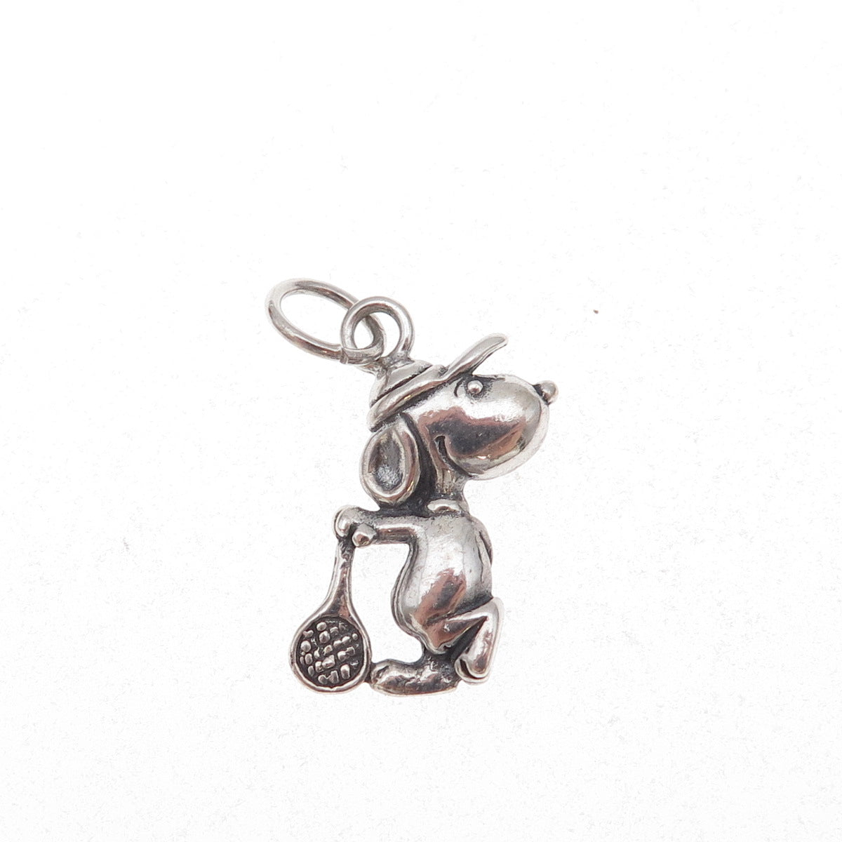 925 Sterling Silver Vintage Snoopy Tennis Oxidized Charm Pendant