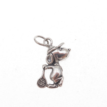 925 Sterling Silver Vintage Snoopy Tennis Oxidized Charm Pendant