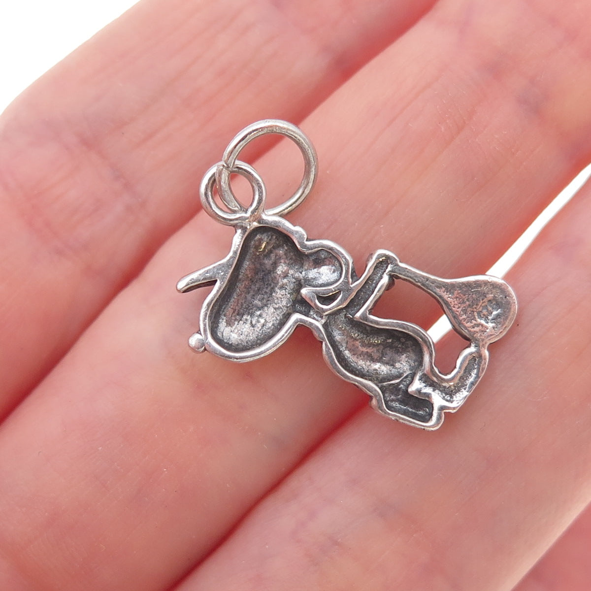 925 Sterling Silver Vintage Snoopy Tennis Oxidized Charm Pendant