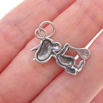 925 Sterling Silver Vintage Snoopy Tennis Oxidized Charm Pendant