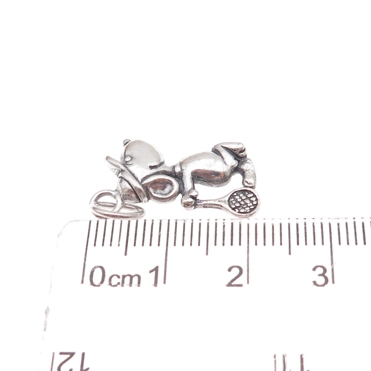 925 Sterling Silver Vintage Snoopy Tennis Oxidized Charm Pendant