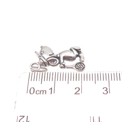 925 Sterling Silver Vintage Snoopy Tennis Oxidized Charm Pendant