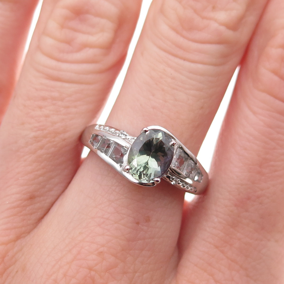 Chuck Clemency 925 Sterling Silver Real Iolite & White Topaz Ring Size 8.25