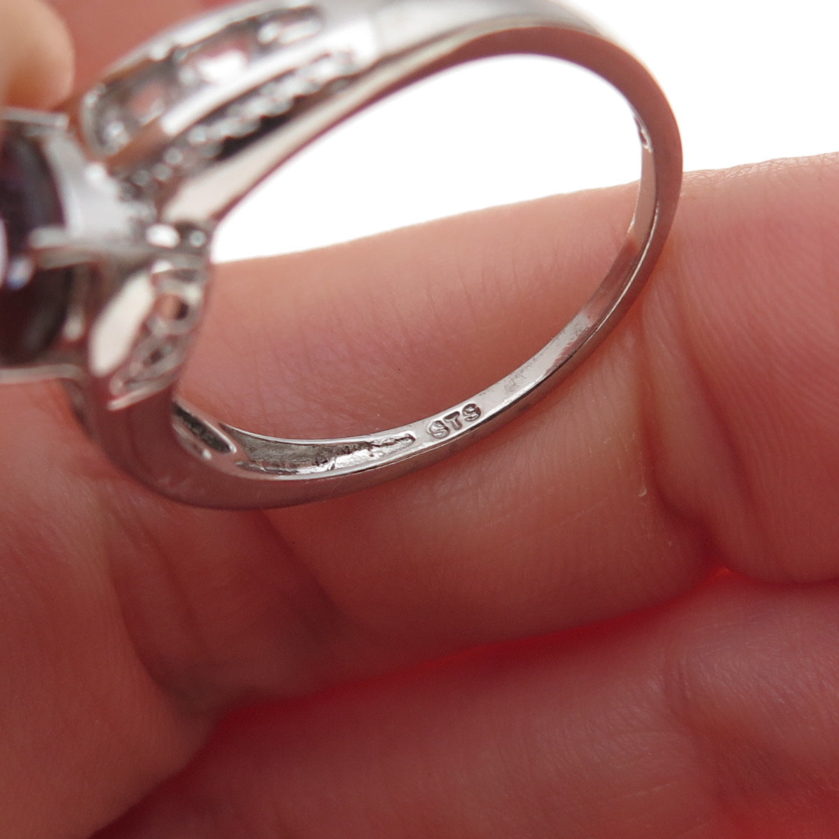 Chuck Clemency 925 Sterling Silver Real Iolite & White Topaz Ring Size 8.25