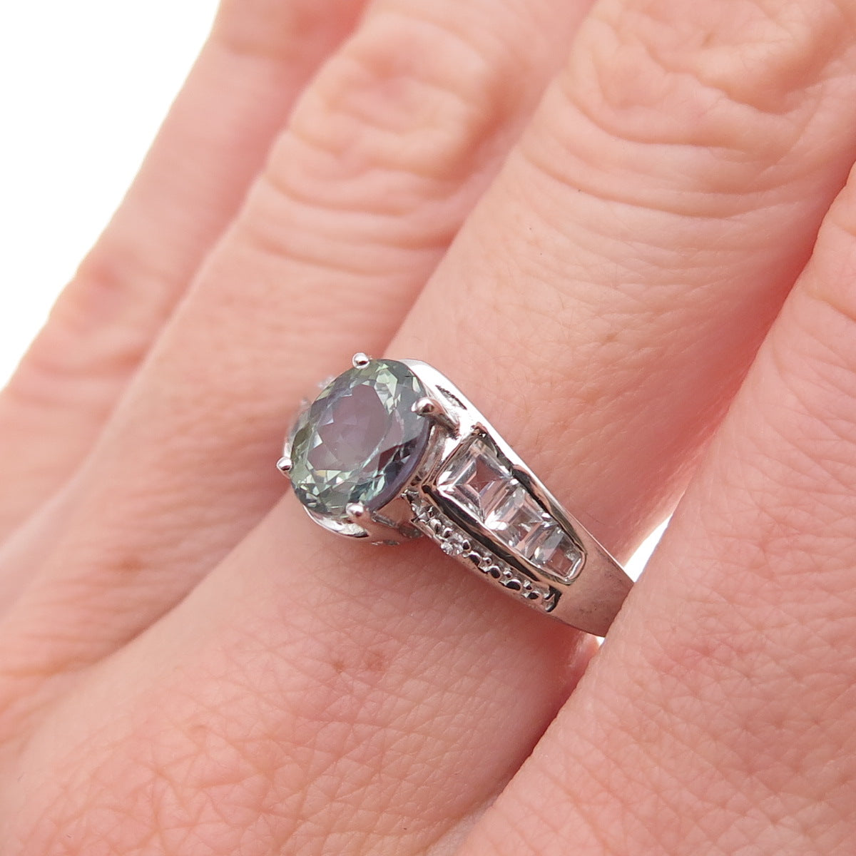 Chuck Clemency 925 Sterling Silver Real Iolite & White Topaz Ring Size 8.25