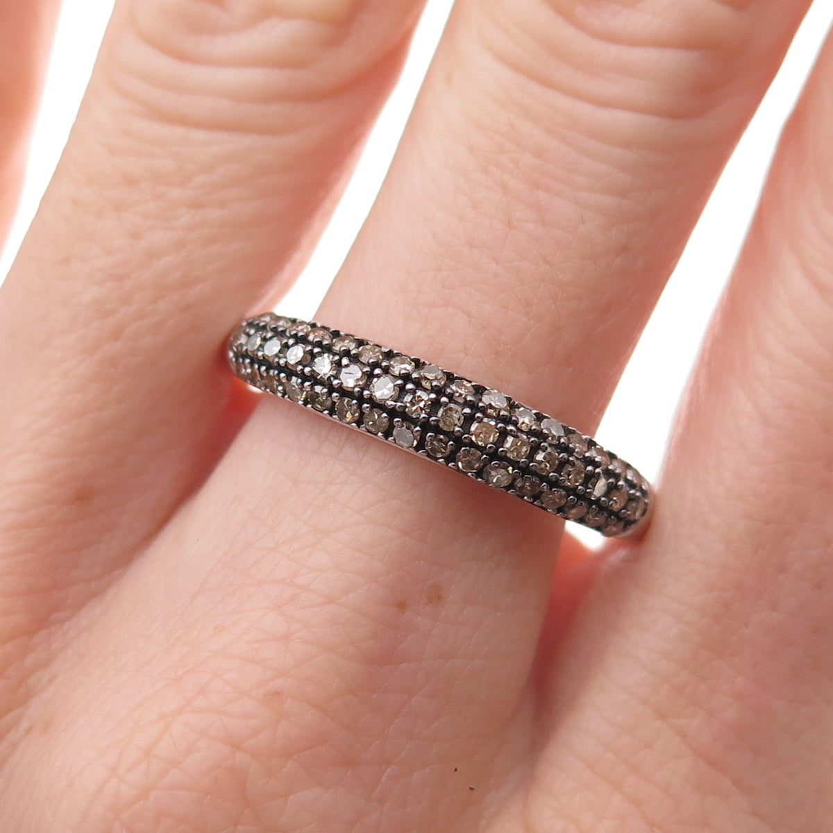 D'Joy 925 Sterling Silver Real Round-Cut Cognac Diamond Ring Size 11