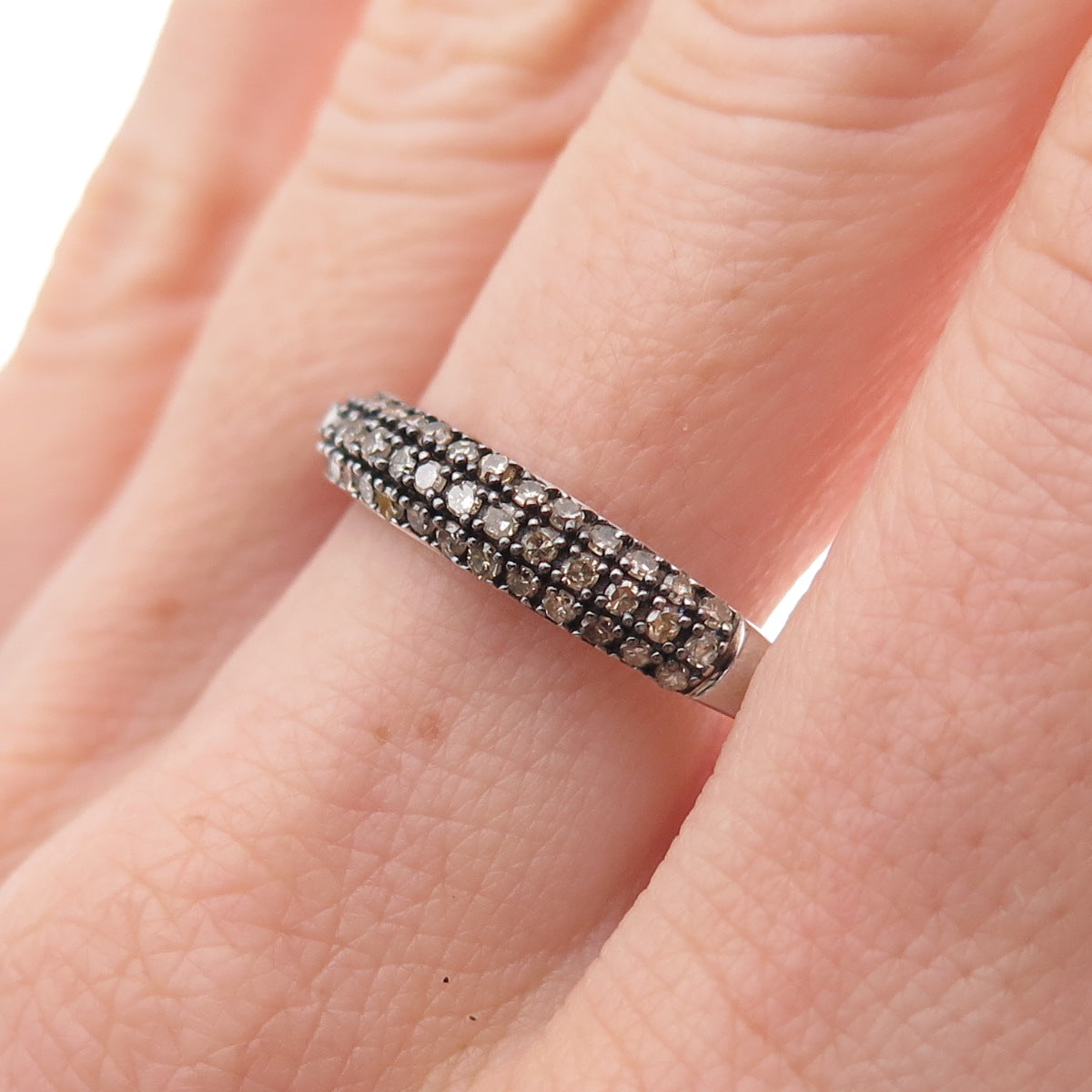 D'Joy 925 Sterling Silver Real Round-Cut Cognac Diamond Ring Size 11