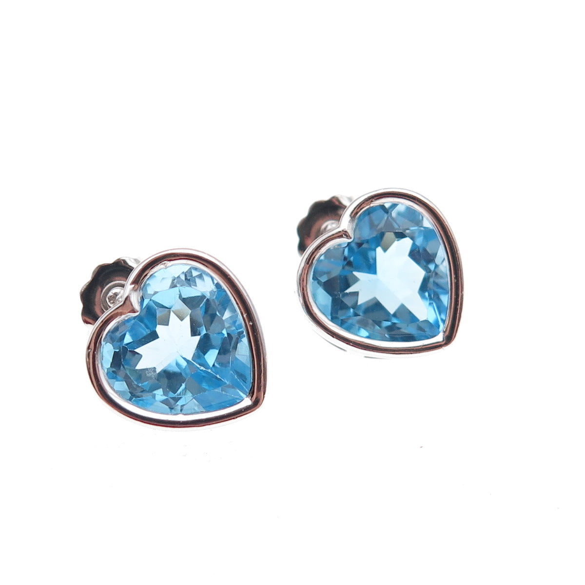 Atelier 925 Sterling Silver Mexico Real Blue Topaz Heart Earrings