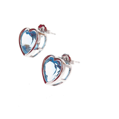 Atelier 925 Sterling Silver Mexico Real Blue Topaz Heart Earrings