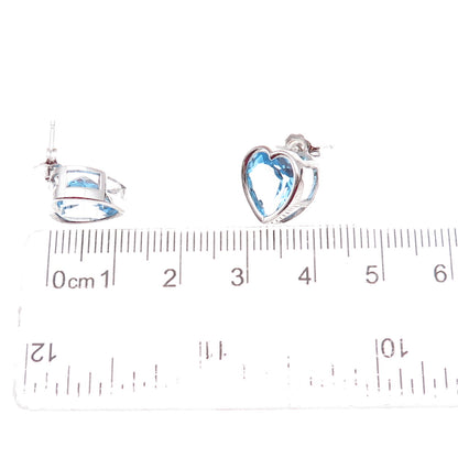 Atelier 925 Sterling Silver Mexico Real Blue Topaz Heart Earrings